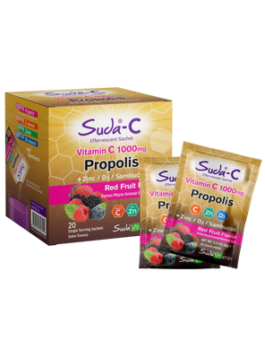 SUDA-C VİTAMİN C 1000 MG +PROPOLİS KIRMIZI MEYVE AROMALI EFERVESAN ŞASE 20X 6 GR